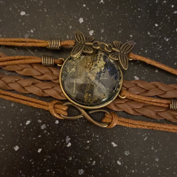 Handmade Faux Leather Bracelet w Hand Painted Alcohol Ink Art Under Domed Glass - Picture 1 of 3